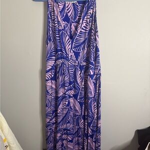 Boden women’s Blue and Pink Leaf Print Maxi Dress